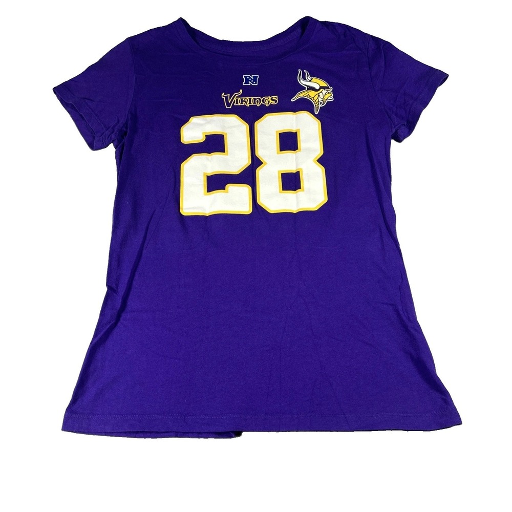 Women NFL Minnesota Vikings Peterson #28 Purple Double-Sided T-Shirt Sz Large